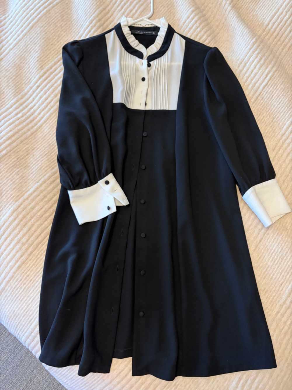 Zara Black Tunic with White Cuff & Placket Accents